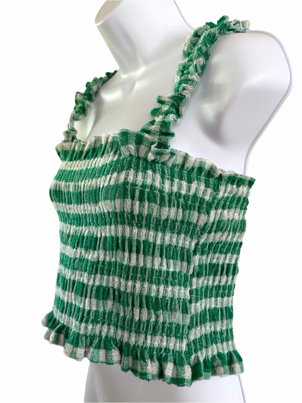 Loeffler Randall Fiona Green Gingham Smocked Cotton Tank Top S - Picture 3 of 9